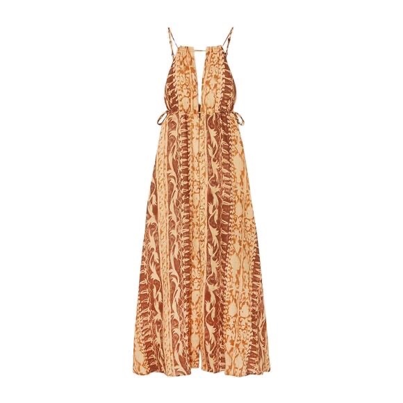 Cult Gaia NWT Agatha Printed Linen Maxi Dress Cut Outs Spice Multi Size Large - Picture 2 of 6